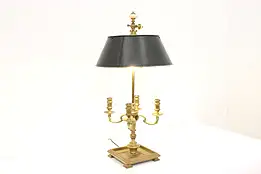 Traditional Bouillotte Vintage Solid Brass Lamp, Toleware Shade, Chapman #41693