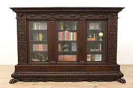 Italian Renaissance Antique Oak Office Library Bookcase, Paw Feet #41888