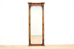 Victorian Eastlake Antique Carved Walnut & Burl 9' Pier or Hall Mirror #34422