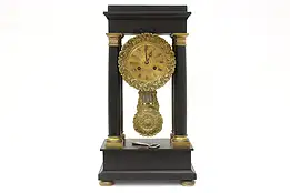 French Antique Slate & Brass Pillar Mantel Clock, Japy Freres #39099