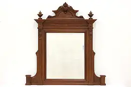 Renaissance Carved Walnut Antique Wall Hanging Bedroom or Hall Mirror #44364