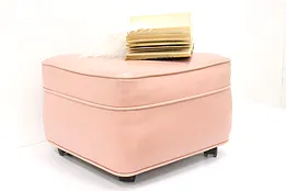 Art Deco Vintage Pink Vinyl Footstool or Small Ottoman, Wheels #44365