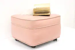 Art Deco Vintage Pink Vinyl Footstool or Small Ottoman, Wheels #44365