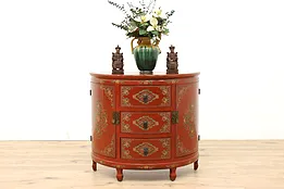 Chinese Vintage Hand Painted Lacquer Demilune, Chest or Hall Console #44164