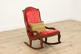 Victorian Antique Rocker Carved Walnut Rocking Chair, Velvet #44080