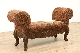 Georgian Vintage Hall, Boudoir, or Window Bench, Scroll Arms, Woodmark #44408