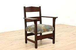 Arts & Crafts Mission Oak Antique Craftsman Armchair, New Upholstery #43397