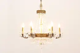 Regency Design Vintage 6 Arm Chandelier, Crystal Prisms & Finial #44168