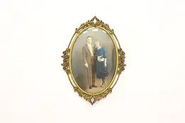 Portrait Antique Oval Brass Frame with Roses, Convex Glass #43793