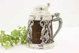 Farmhouse Antique Silverplate & Oak Beer Stein w/ Dragons, St. Louis #44237