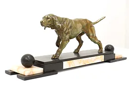 Art Deco Antique Sculpture of Bloodhound Dog Statue, Onyx Base, Berni #44287