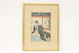 Japanese Antique Ukiyo-e Style Samurai Woodblock Print, Signed 22" #44172