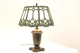 Stained Glass Shade Antique Office or Library Desk Lamp, Urn Base #42307