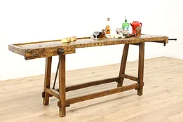 Farmhouse Industrial Salvage Antique Workbench, Island, Wine Cheese Table #44350
