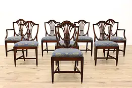 Set of 8 Georgian Shield Back Vintage Carved Mahogany Dining Chairs #41326