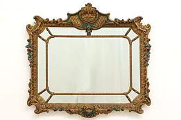 Renaissance Antique Italian Hand Carved & Painted Hall or Mantel Mirror #44309