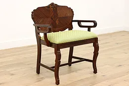 Art Deco Vintage Walnut & Birch Vanity Bench or Chair, New Upholstery #44212
