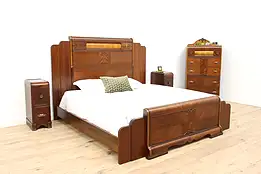 Art Deco Waterfall Design Vintage 4 Pc. Bedroom Set, King Size Bed #44210