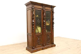 Renaissance Antique Office Bookcase, Display Cabinet, Sculpted Figures #42184