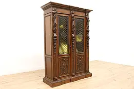 Renaissance Antique Office Bookcase, Display Cabinet, Sculpted Figures #42184