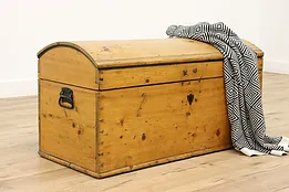 Farmhouse Antique 1850s Pine Immigrant Chest or Blanket Trunk #44017