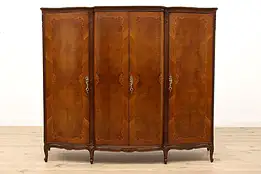 Italian Antique Walnut & Burl Marquetry Armoire, Wardrobe, or Closet #44169