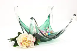 Green & Clear Vintage Art Glass Bowl Sculpture Signed 1972 #44385