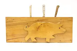 Farmhouse Vintage Folk Art Wall Hanging Knife Block, Carved Pig #44512