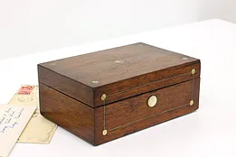 Victorian Antique English Walnut & Abalone Pearl Jewelry or Keepsake Box #43757