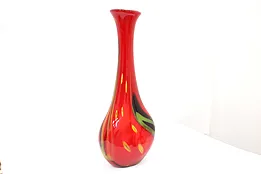 Red Tall Vintage Blown Art Glass Cased Vase, Abler 26.5" #41389
