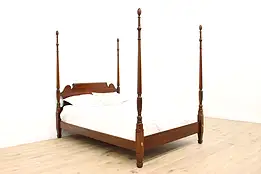 Georgian Design Vintage Carved Cherry Queen Size Poster Bed, Statton #44486