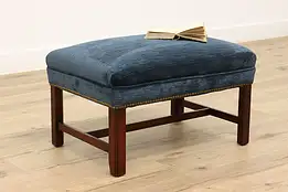 Georgian Design Vintage Blue Velvet Ottoman or Small Bench, Kittinger #44483