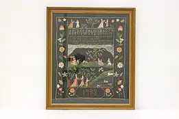 Child's Vintage Hand Stitched Embroidery Sampler Signed LJC 1938 #44190