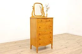 Antique Birdseye Curly Maple Dresser & Mirror, Woodard #44412