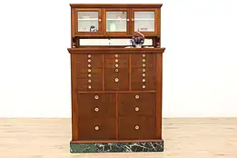 Dentist Antique Mahogany Dental, Jewelry, or Collector Cabinet, Marble #38386