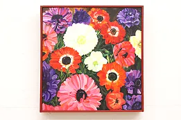 Anemone Flower Garden Vintage Original Acrylic Painting, Richardson 22" #44105
