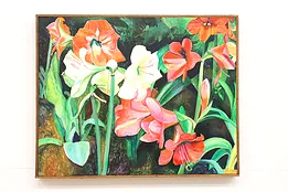 Amaryllis Flowers Vintage Original Acrylic Painting, Richardson 28.5" #44471