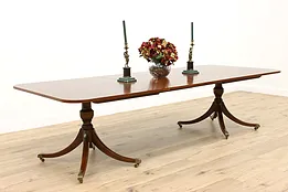Georgian Design Vintage Banded Mahogany Dining Table, 2 Leaves, Kittinger #38972