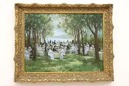 Victorian Garden Party Vintage Oil Painting, Monzinger 29.5"  #43578