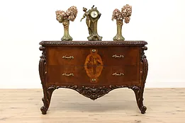 Italian Antique Carved Walnut & Marquetry Bombe Chest, Console, Dresser #44272