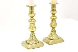 Pair of Victorian Farmhouse Antique English 1850s Brass Candlesticks #43979