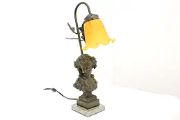 Victorian Vintage Bust Sculpture Office or Library Desk Lamp, Marble Base #44444