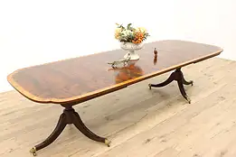 Georgian Design Vintage Banded Mahogany Dining Table, 4 Leaves, Stickley #44475