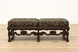 Tudor Design Vintage Carved Oak Bedroom or Hall Bench #44562