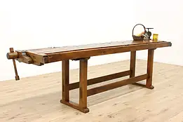 Monumental Industrial Salvage Antique 1900 Workbench, Kitchen Island #36442