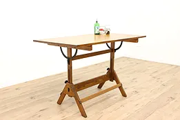 Farmhouse Industrial Antique Drafting Drawing Desk or Wine & Cheese Table #43962