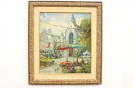 Vintage Oil Painting on Canvas, Le Marche Mouffetard, Robert 33" #44581