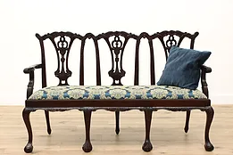 Georgian Design Vintage Carved Mahogany Settee or Hall Bench #44596
