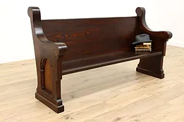Gothic Carved Antique Ash & Elm Church Pew or Hall Bench #44268