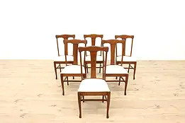 Set of 6 Arts & Crafts Mission Oak Antique Dining Chairs, New Upholstery #42339